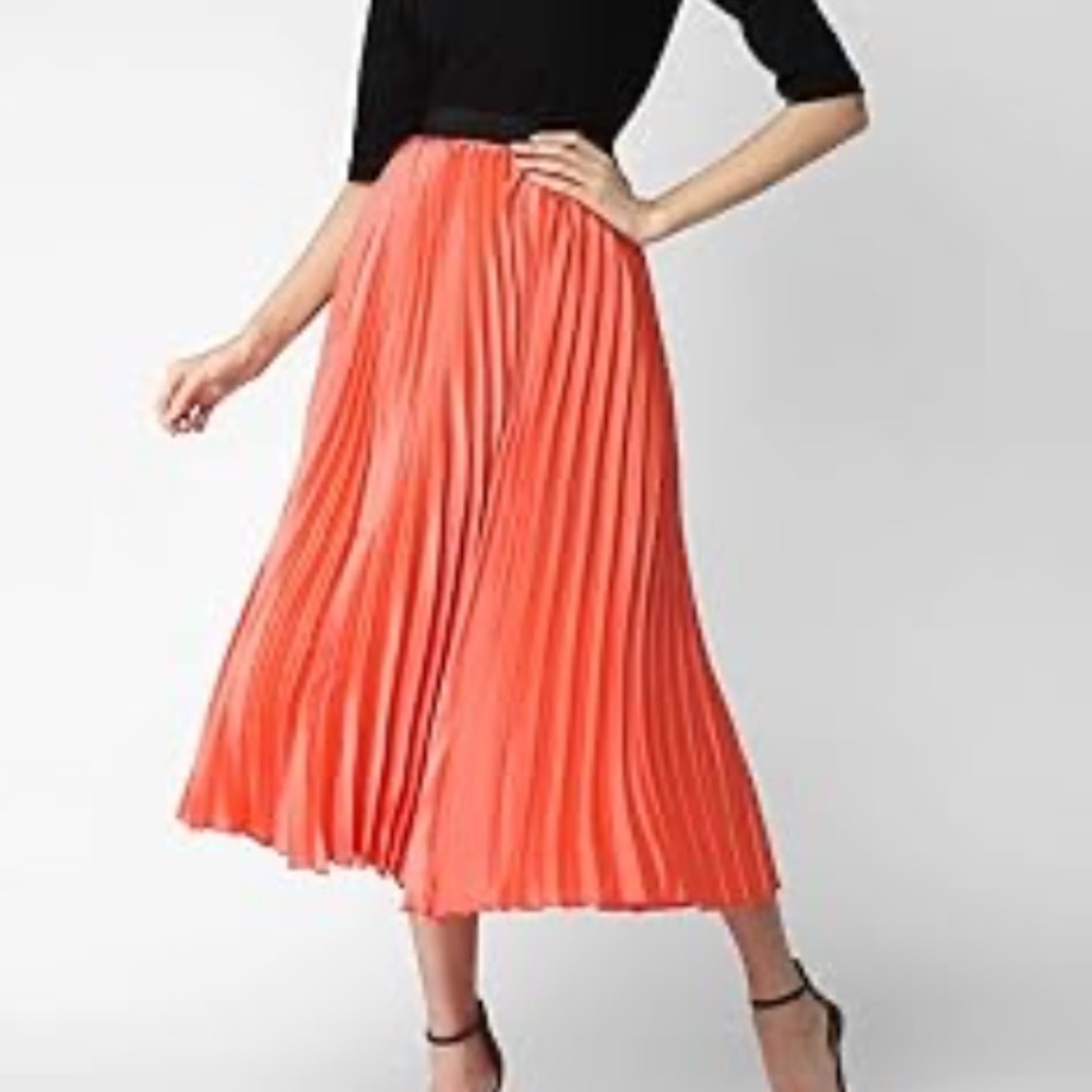 METROWEAR Vintage Orange Shimmery Pleated Midi Skirt S NWOT